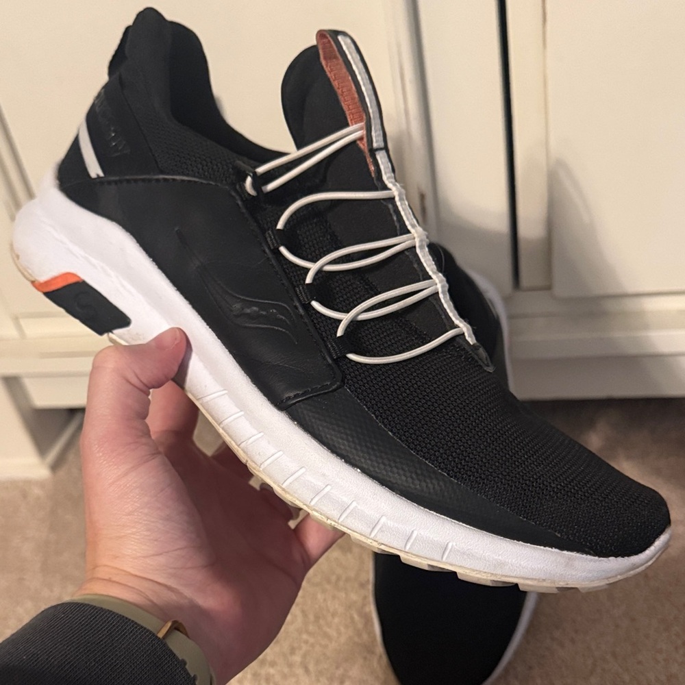 Saucony Women's Black White Athletic Sneakers with Orange Accent - Picture 3 of 3
